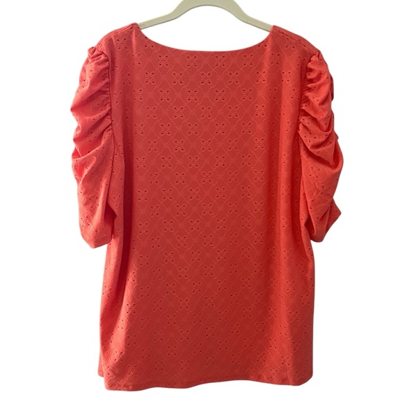 CeCe Short Sleeve Coral Eyelet-Embroidered Beautiful Knit Top Size XL - Picture 6 of 11